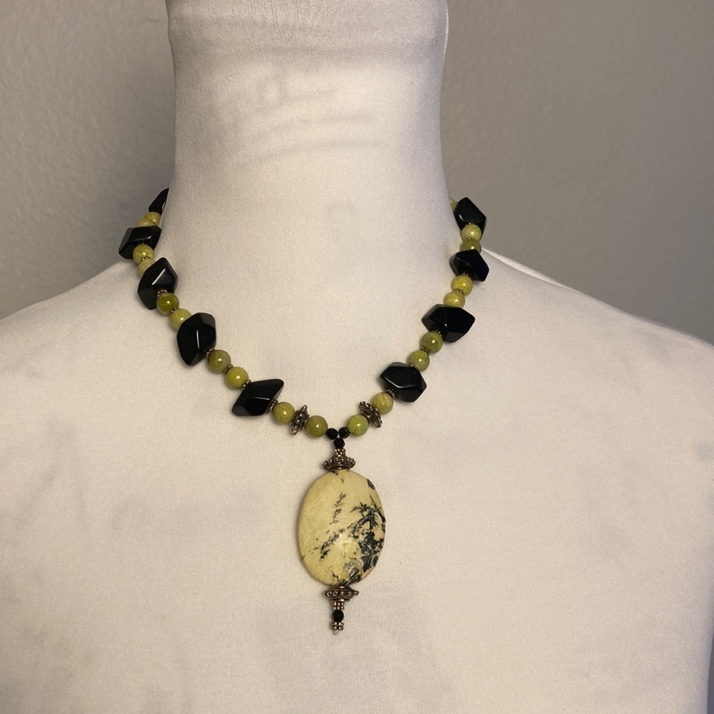 Jasper Stone Black and Green Beaded Necklace